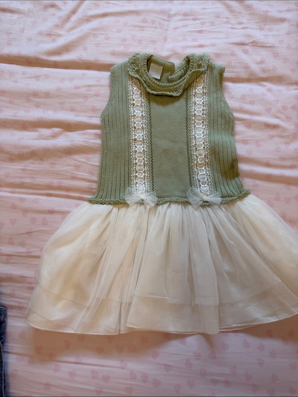 Sage Green Knit Bodice with Cream Tulle Skirt Girls' Dress